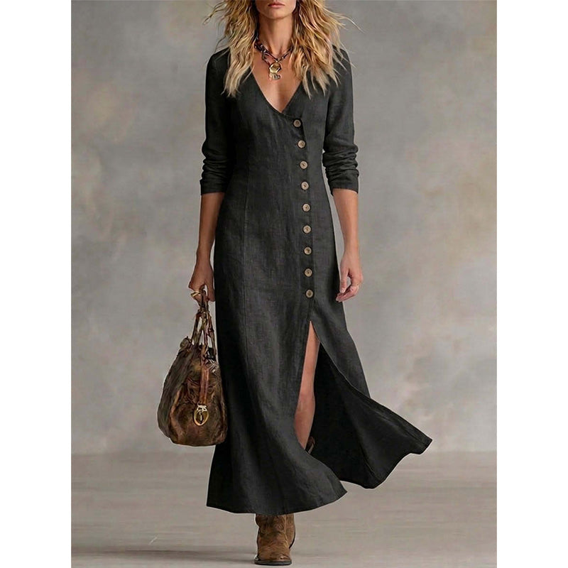 Robe Chemise Femme Vintage Manches Longues Coupe Midi - PanierRoyale