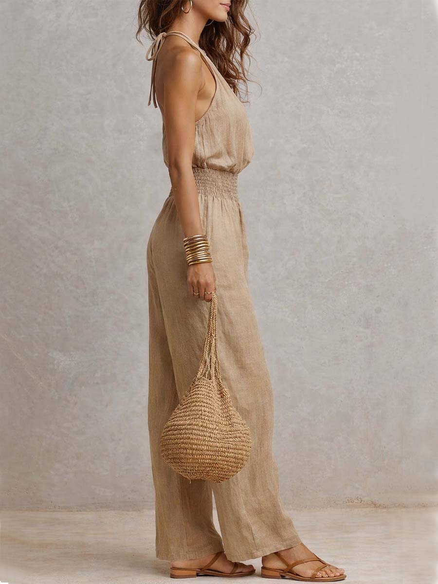 Combinaison Femme Fluide Taille Élastique Jambes Larges Halter