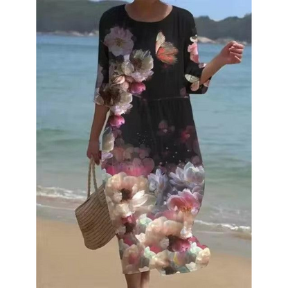 Robe Été Florale Manches Courtes et Taille Cintrée