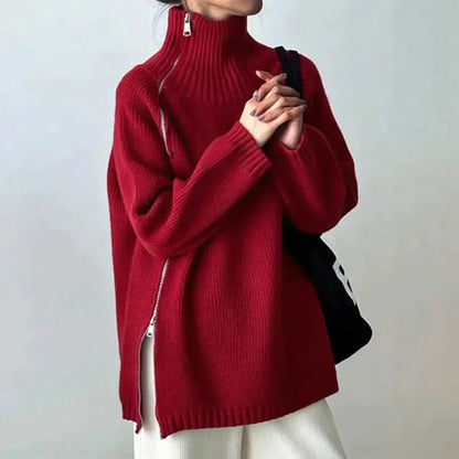 Pull Rouge Col Montant Chic et Doux - vue 2