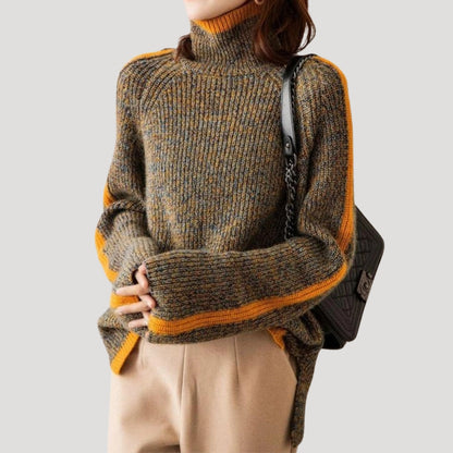 Pull Femme Tricot Col Roulé et Texture Côtelée