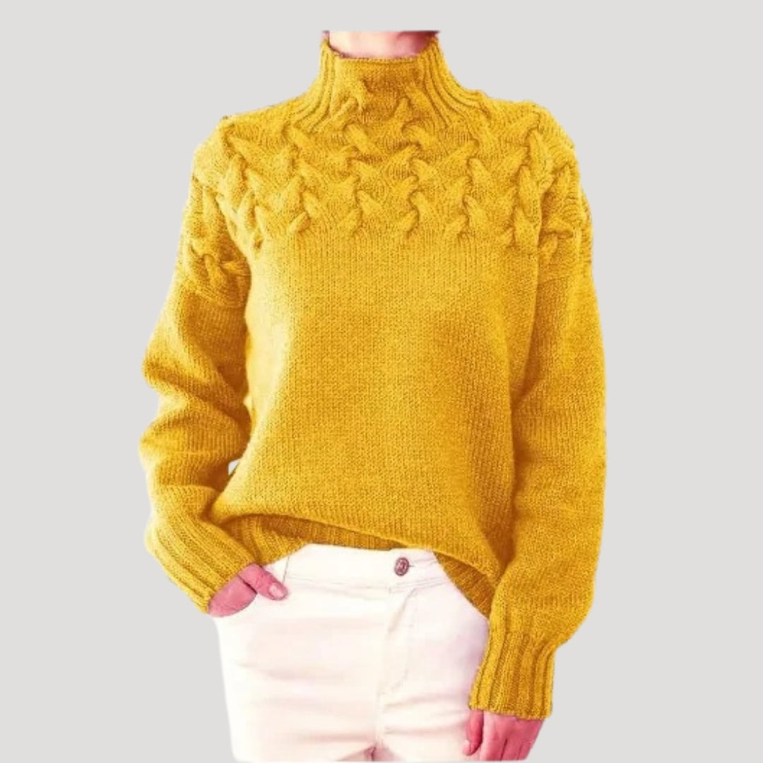 Pull Femme Tricoté Col Montant avec Dentelle et Zopfs