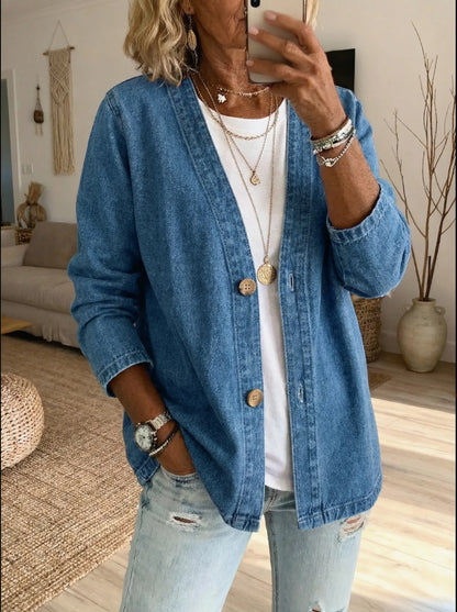 Cardigan Femme Denim Boutonné Coupe Décontractée - PanierRoyale