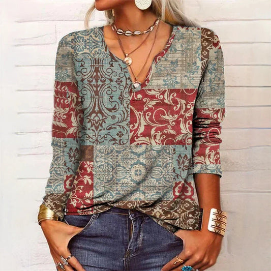 Blouse Manches Longues Imprimée Élégante pour Femme - PanierRoyale