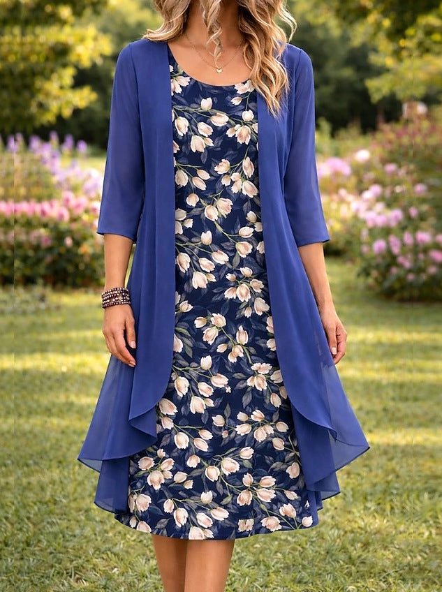 Ensemble Femme Robe Fleurie et Cardigan Léger Assorti