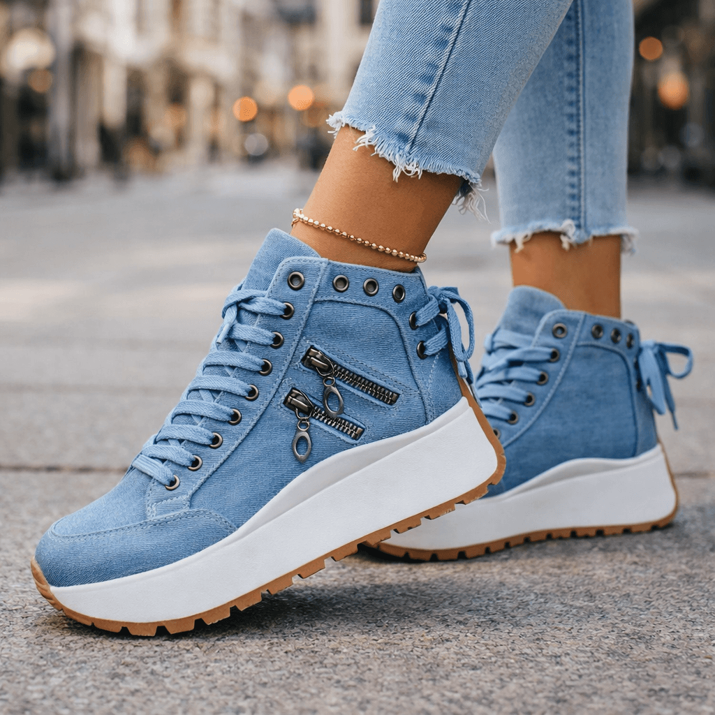 Baskets Femme Denim Plateforme Détails Zippés - PanierRoyale