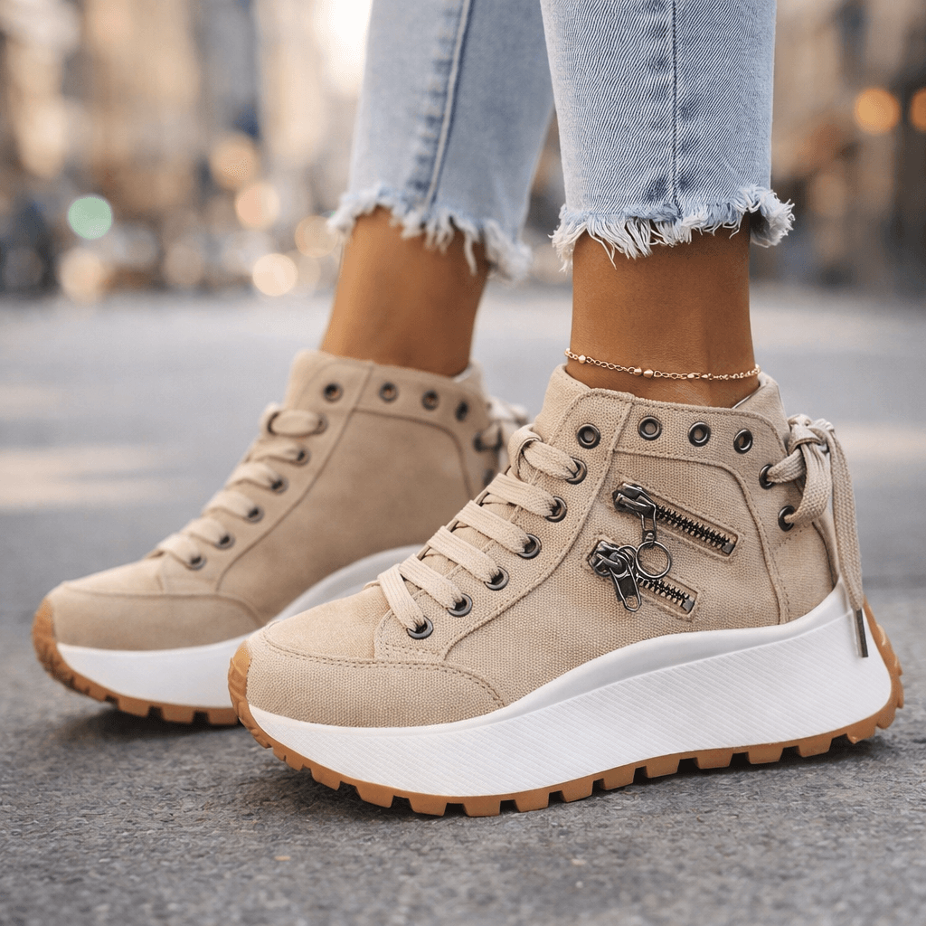 Baskets Femme Denim Plateforme Détails Zippés