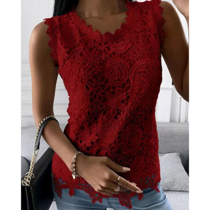 Blouse Féminine Élégante | Dentelle Raffinée et Décolleté Profond