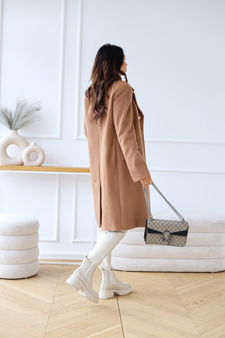 Manteau Long Femme Laine Mélangée Boutons Coupe Élégante