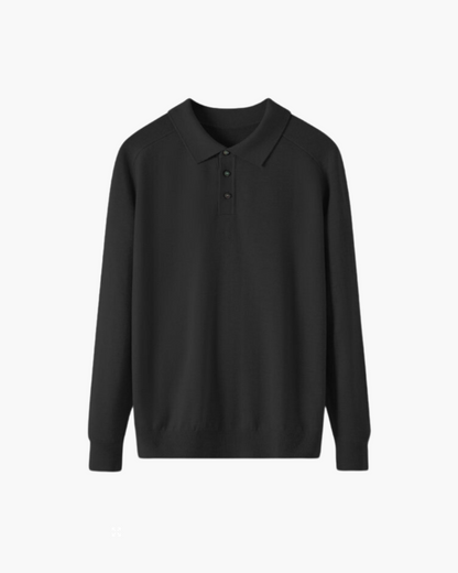 Tenue Homme Noir Complète : Polo Manches Longues, Pantalon et Chaussures en Cuir