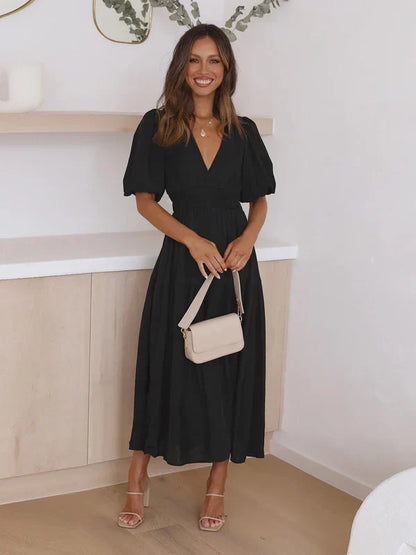 Robe Féminine Élégante aux Manches Bouffantes pour Femme