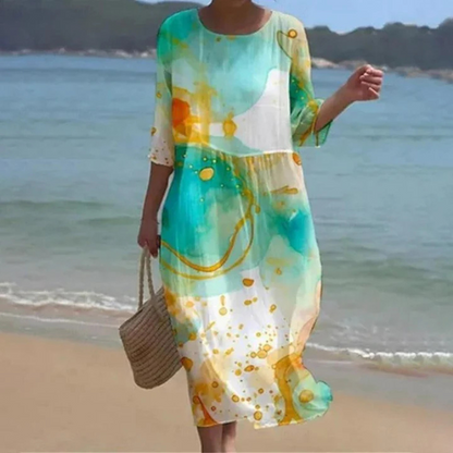 Robe Été Florale Manches Courtes et Taille Cintrée
