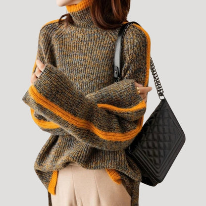 Pull Femme Tricot Col Roulé et Texture Côtelée