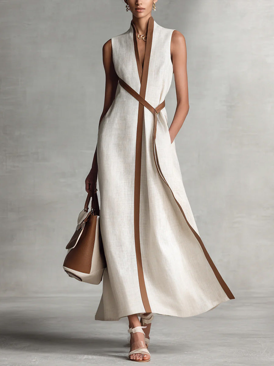 Robe Longue Femme Fluide Sans Manches Coupe Minimaliste - PanierRoyale