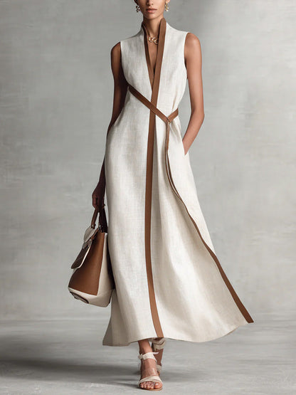 Robe Longue Femme Fluide Sans Manches Coupe Minimaliste - PanierRoyale