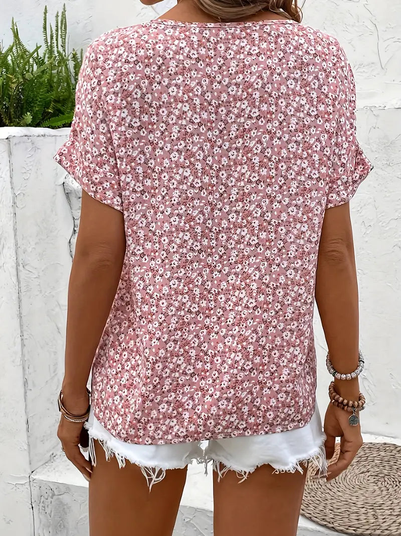 Blouse Été Fleuri Décontractée à Boutons