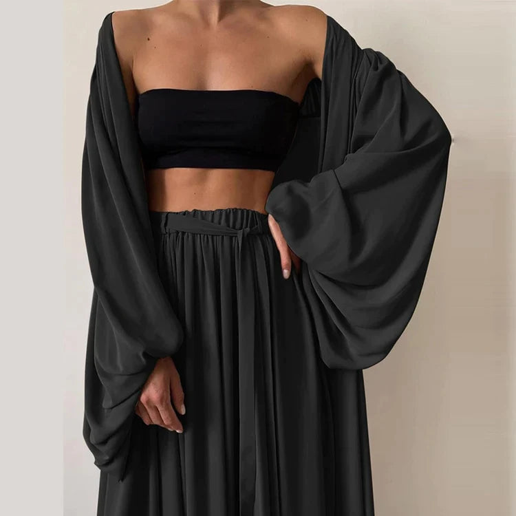 Robe de soirée noire élégante avec manches longues - PanierRoyale