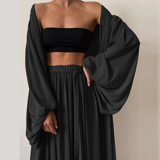 Robe de soirée noire élégante avec manches longues - PanierRoyale