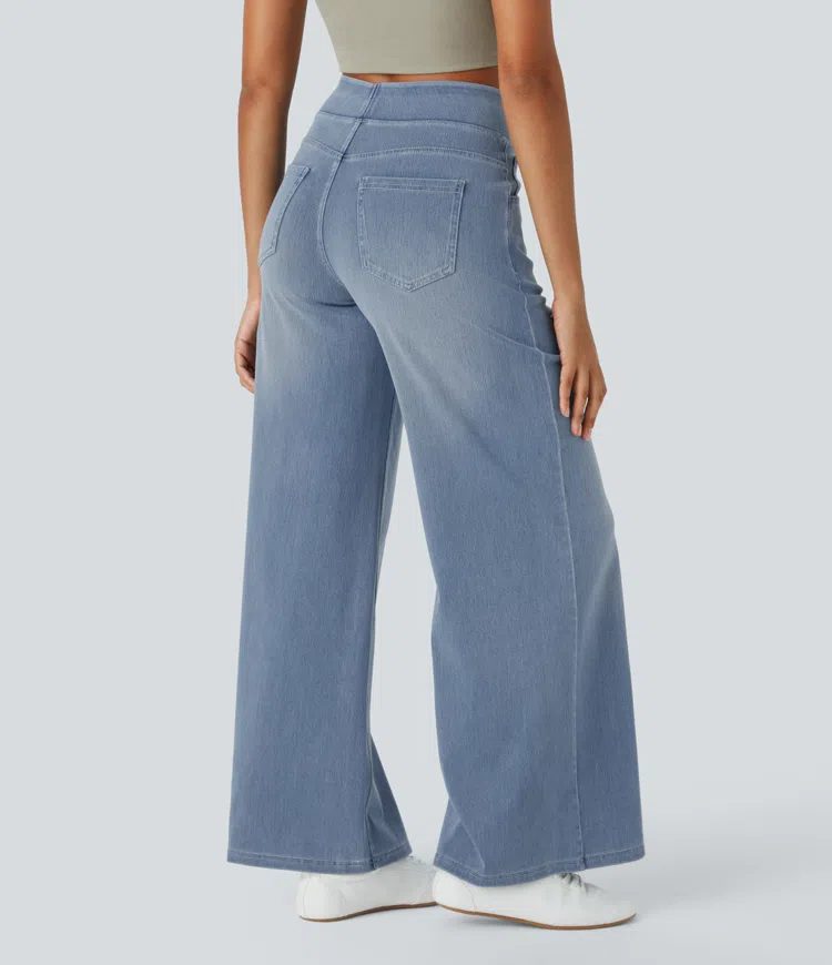 Jean Femme Denim Extensible Taille Haute Coupe Large