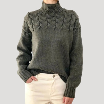 Pull Femme Tricoté Col Montant avec Dentelle et Zopfs