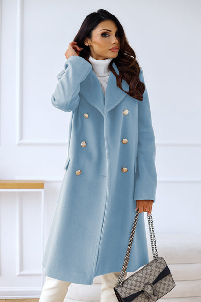 Manteau Long Femme Laine Mélangée Boutons Coupe Élégante