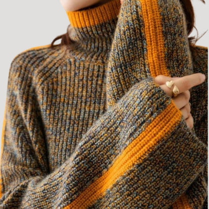 Pull Femme Tricot Col Roulé et Texture Côtelée