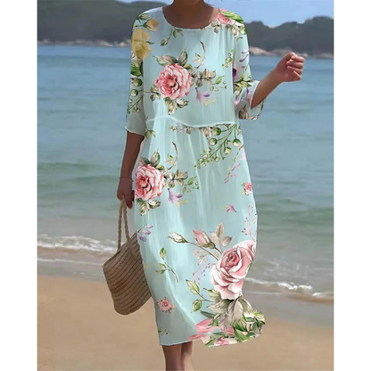 Robe Été Florale Manches Courtes et Taille Cintrée