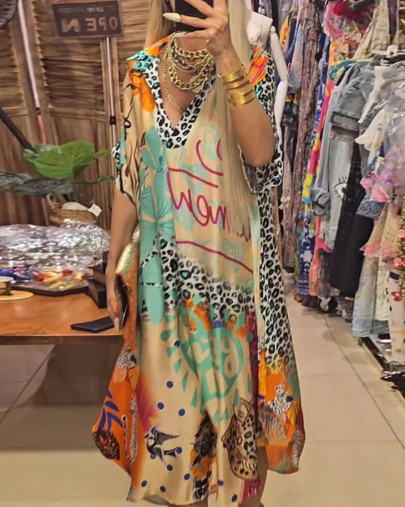 Robe Femme Imprimé Léopard Coupe Ample Col V