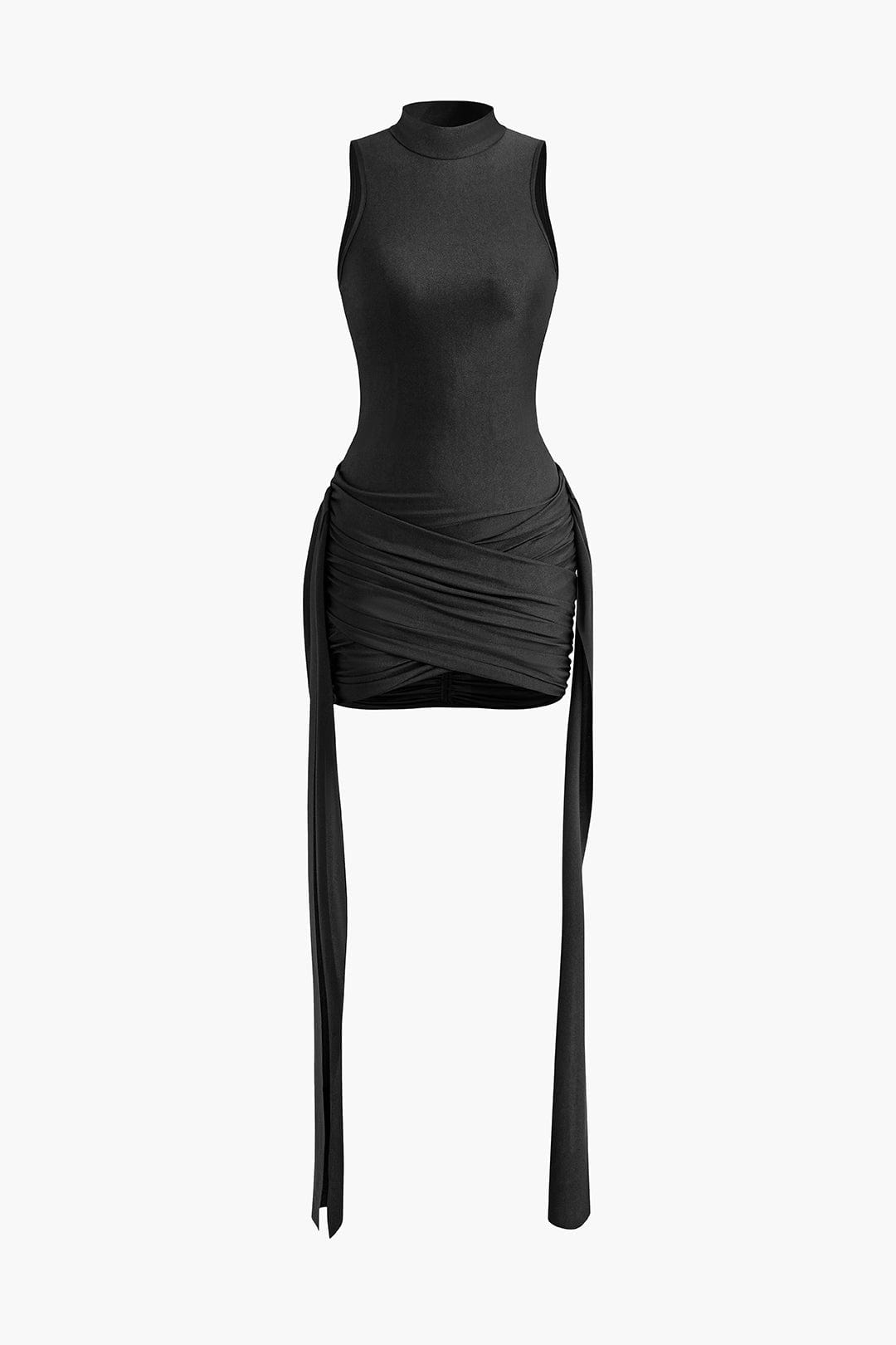 Robe Moulante Col Montant Élégante Noir Femme