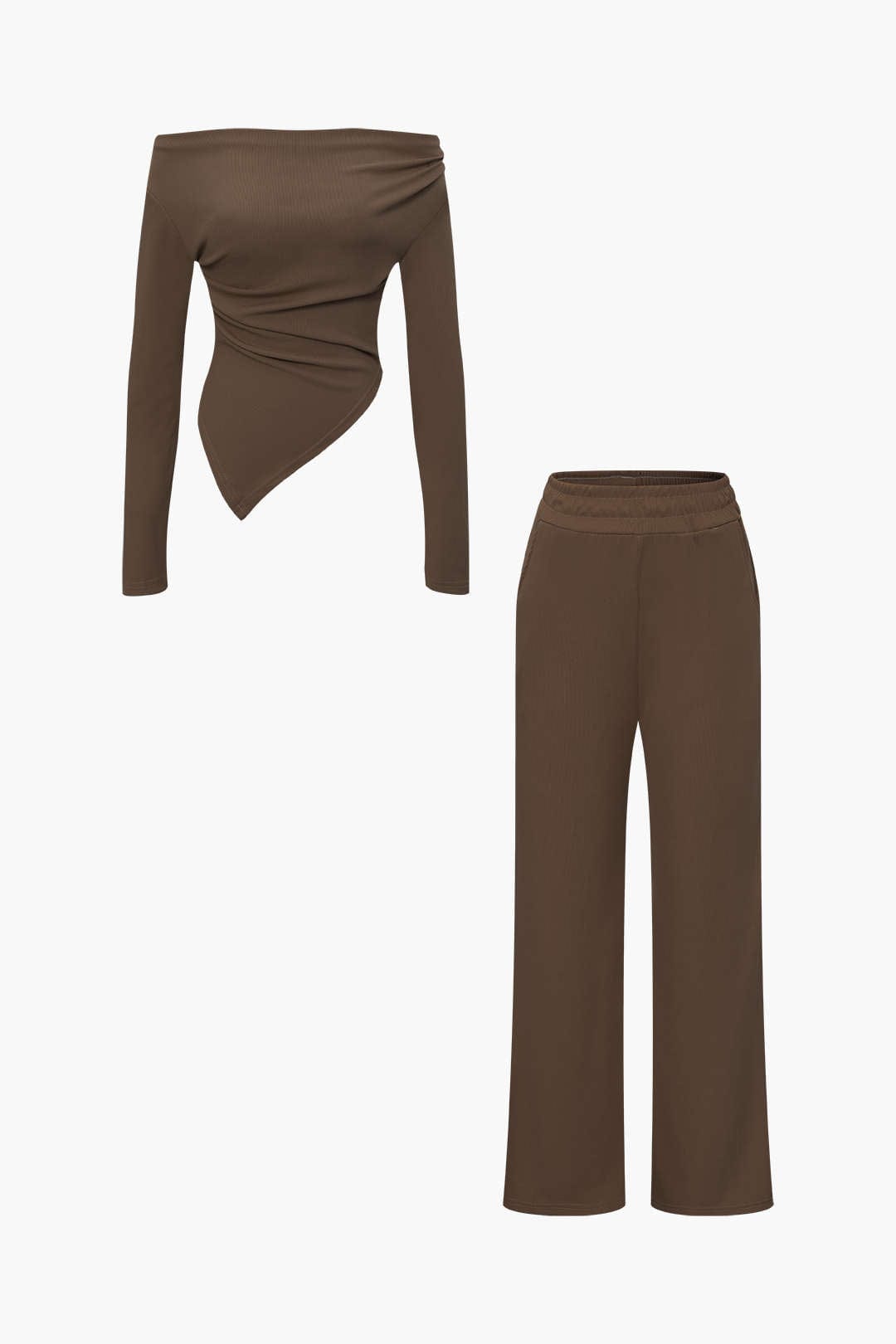 Ensemble Deux Pièces Élégant Asymétrique et Pantalon Large