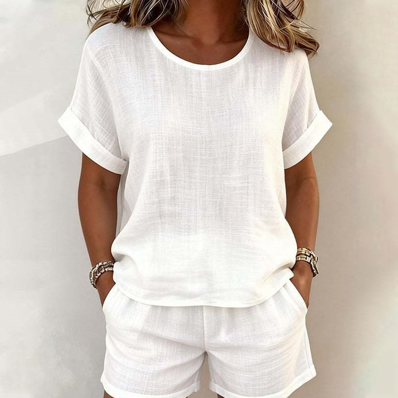 Ensemble Femme T-shirt Coton et Short Taille Élastique