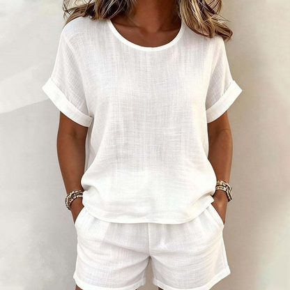 Ensemble Femme T-shirt Coton et Short Taille Élastique