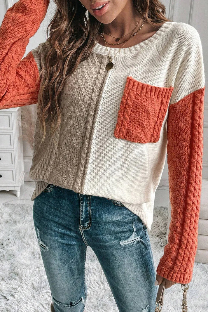 Pull à Manches Longues Col Rond avec Poche pour Homme