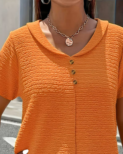 T-shirt Femme Col Rond Boutons Coupe Fluide Style Décontracté