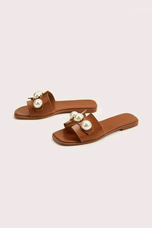 Sandales En Cuir Léger avec Perles de Mode - BerlinGlamour