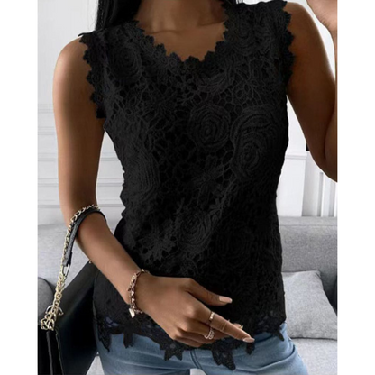 Blouse Dentelle Élégante avec Décolleté Plongeant
