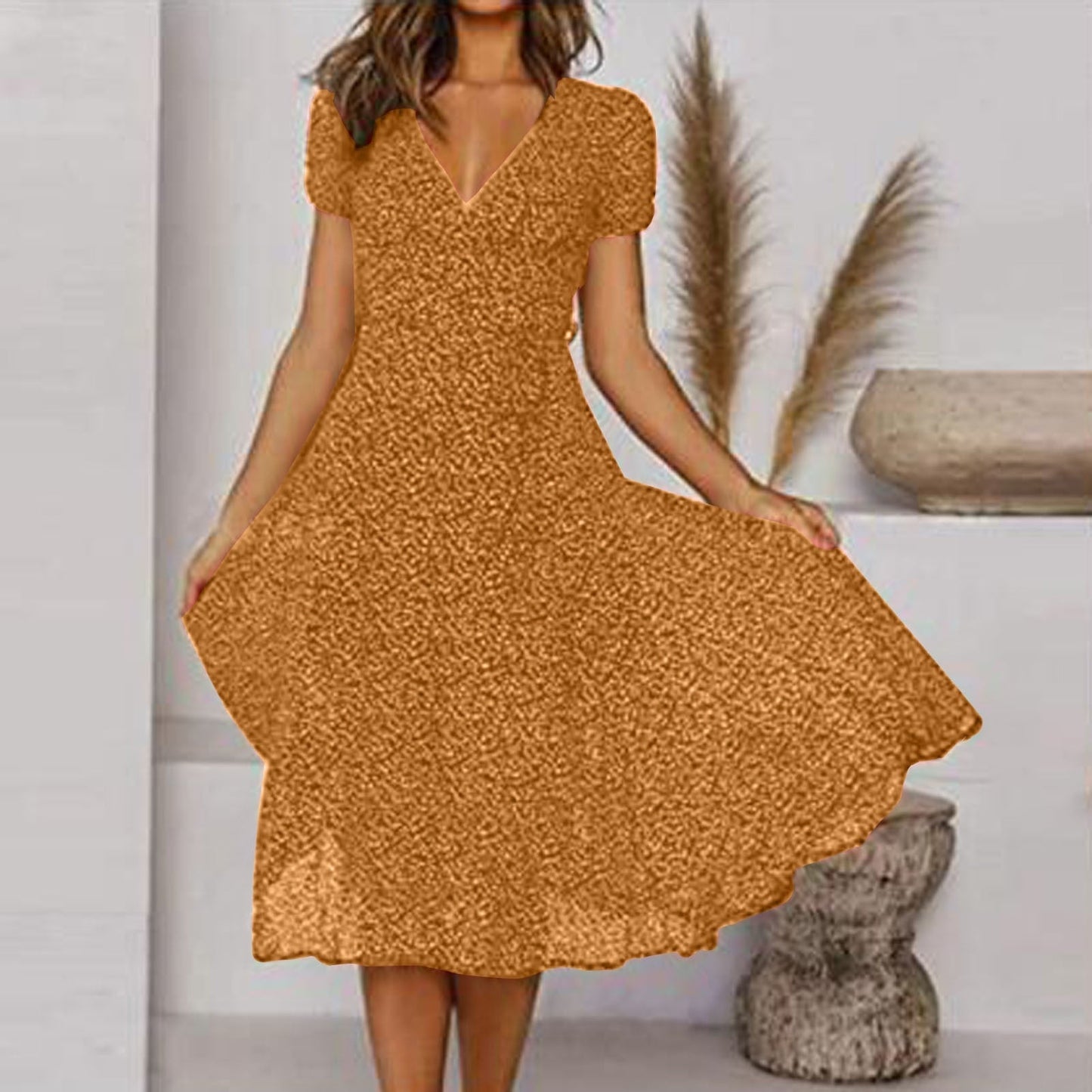 Robe Midi Imprimée Fleurs Élégante pour Soirées