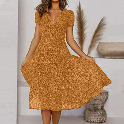 Robe Midi Imprimée Fleurs Élégante pour Soirées