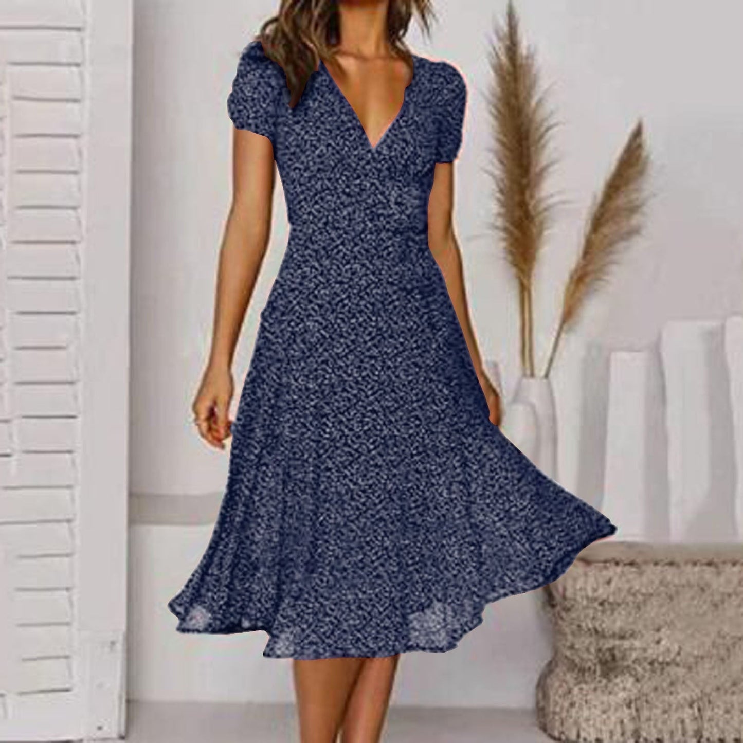 Robe Midi Imprimée Fleurs Élégante pour Soirées