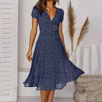 Robe Midi Imprimée Fleurs Élégante pour Soirées
