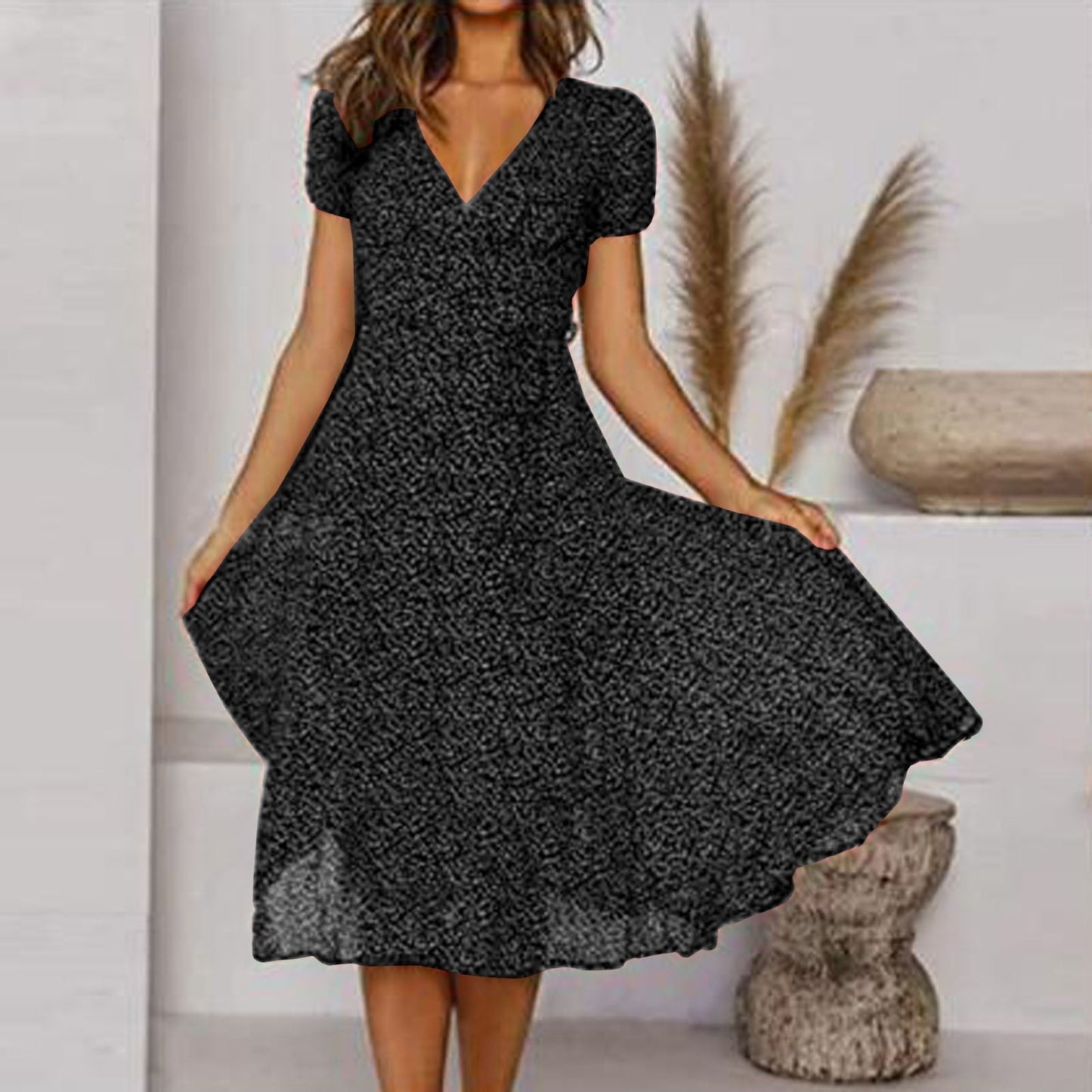 Robe Midi Imprimée Fleurs Élégante pour Soirées