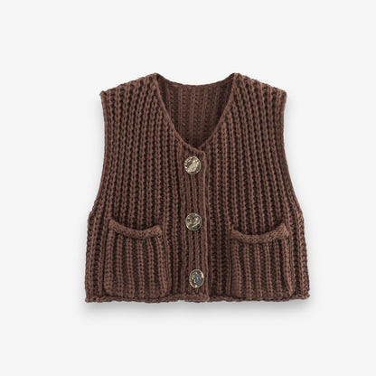 Gilet Femme Élégant Col V Boutons Dorés