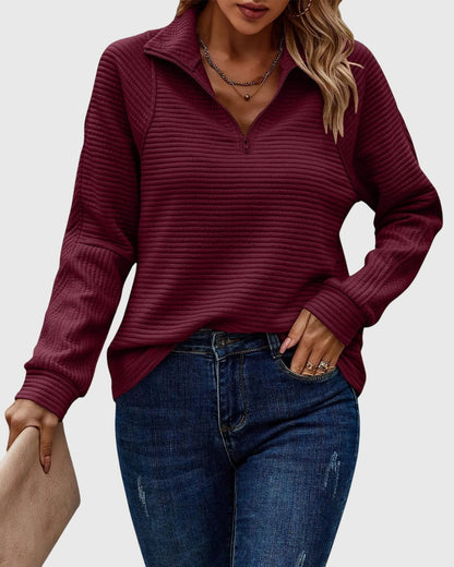 Pull femme décontracté à manches longues avec fermeture éclair
