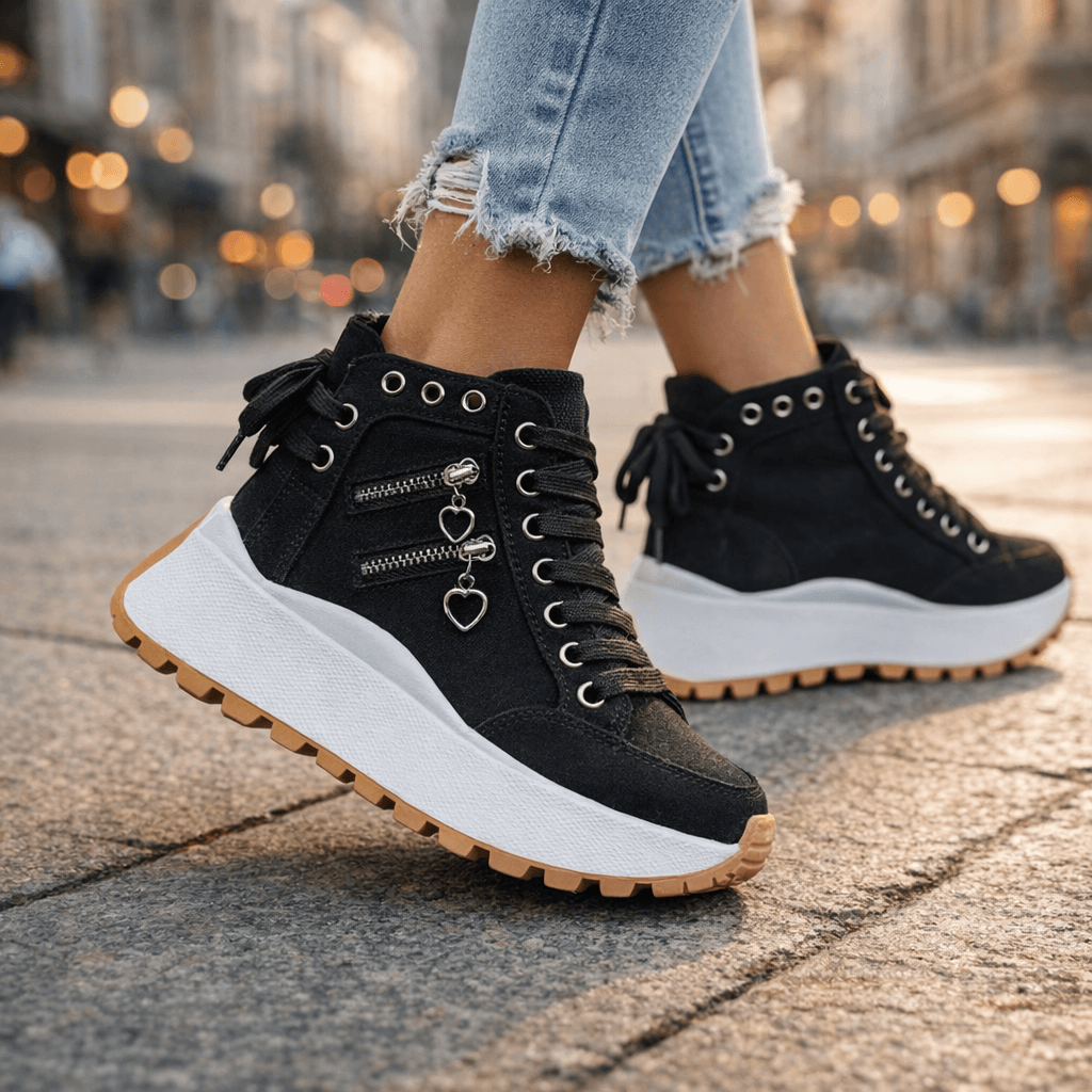 Baskets Femme Denim Plateforme Détails Zippés