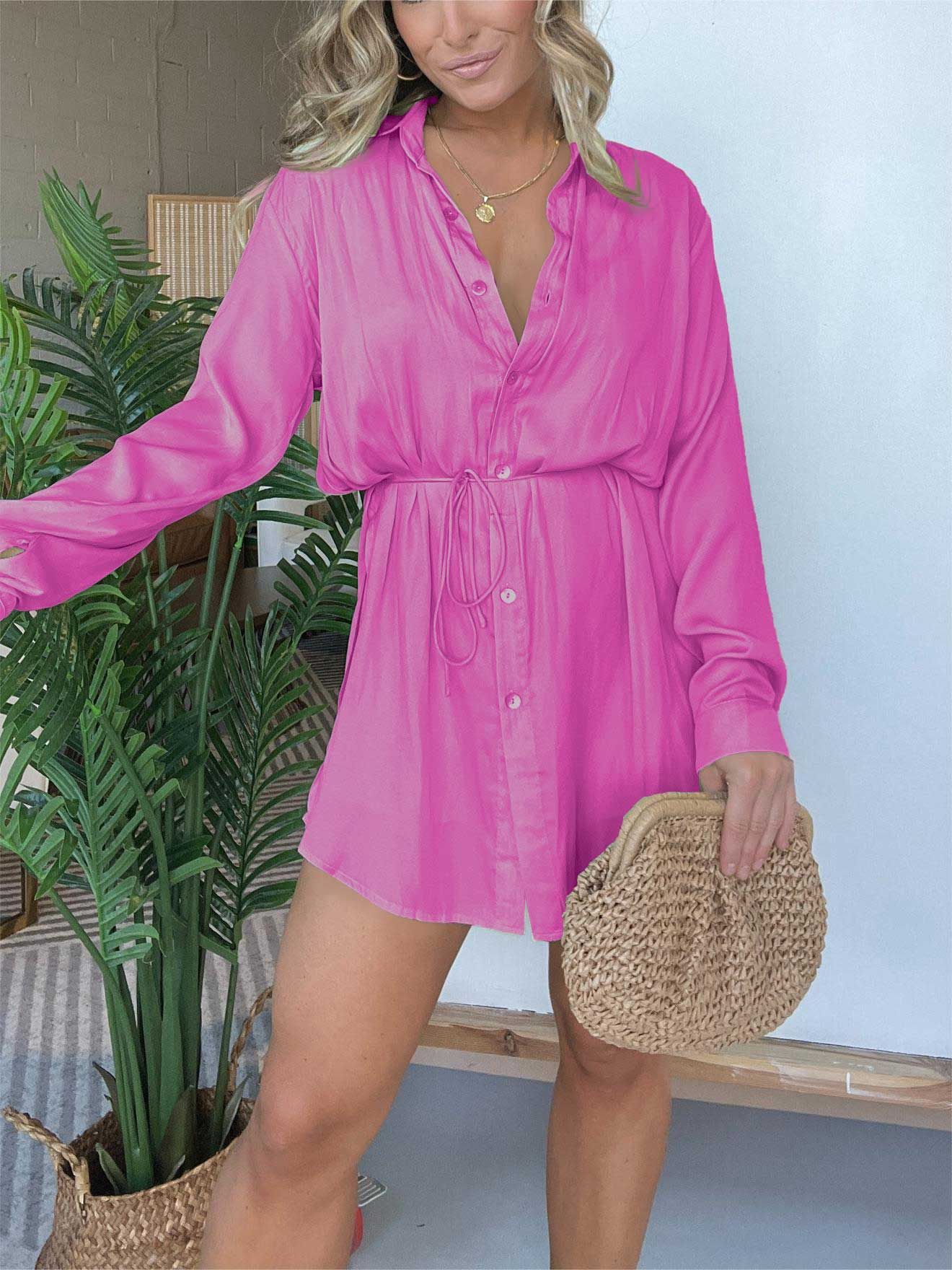 Robe Combinaison Femme Chic à Manches Longues Boutons Devant