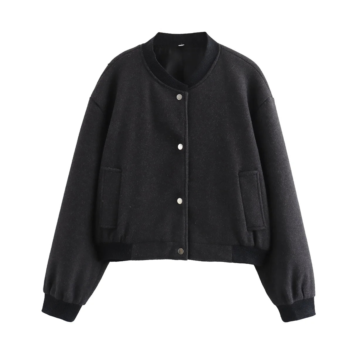 Blouson Bomber Femme Boutons Pression Coupe Courte Moderne