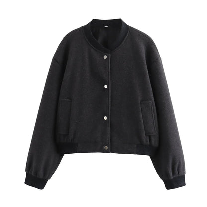Blouson Bomber Femme Boutons Pression Coupe Courte Moderne