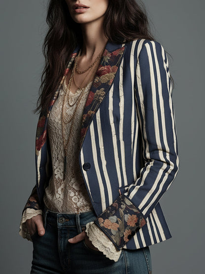Blazer Femme Polyester Imprimé Floral Coupe Bohème