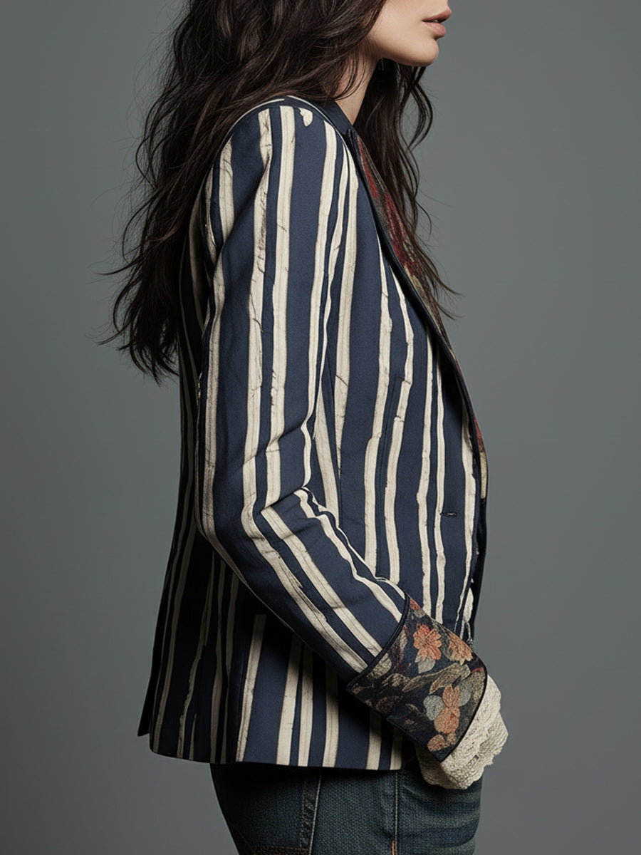 Blazer Femme Polyester Imprimé Floral Coupe Bohème