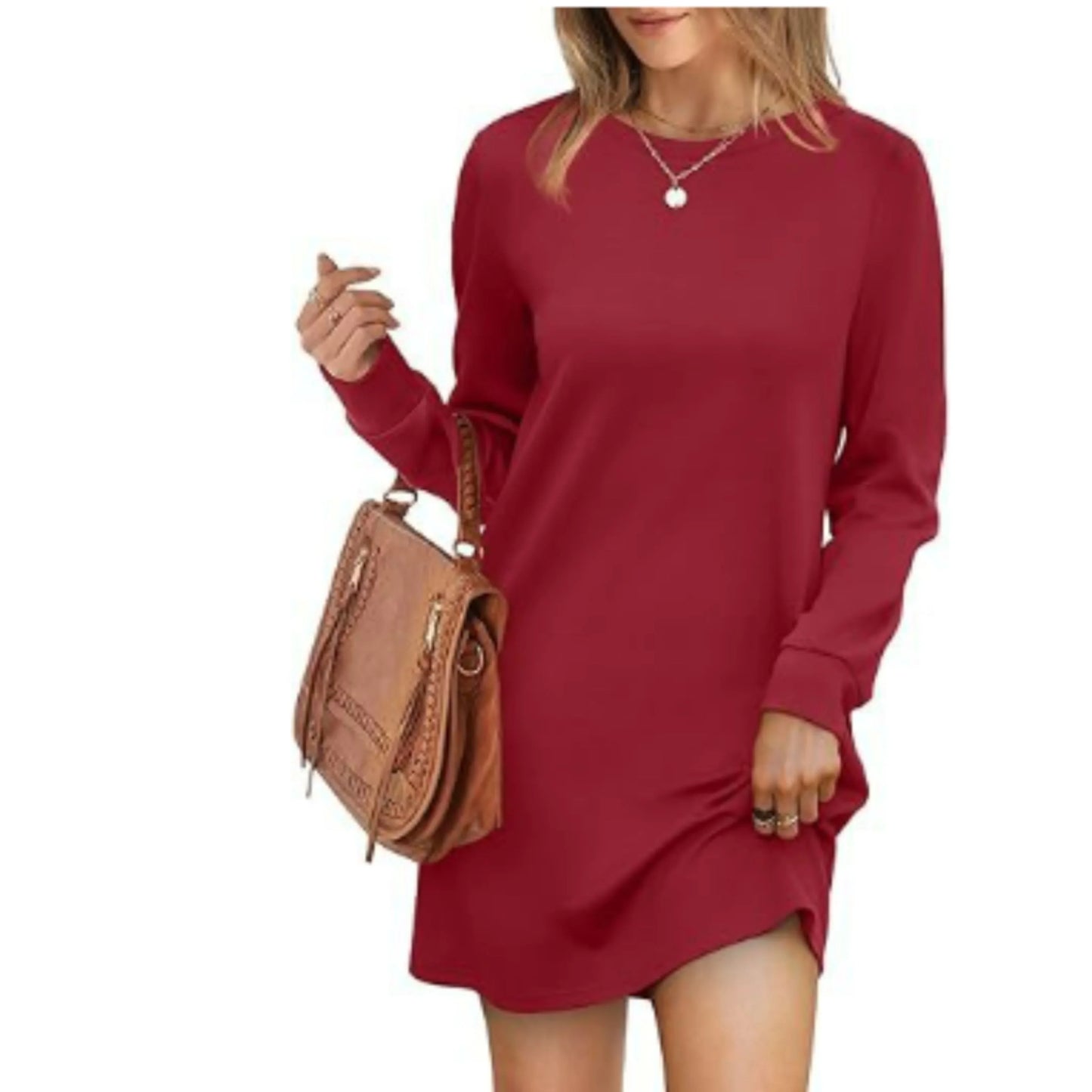 Robe Femme Col Rond Manches Longues Mini